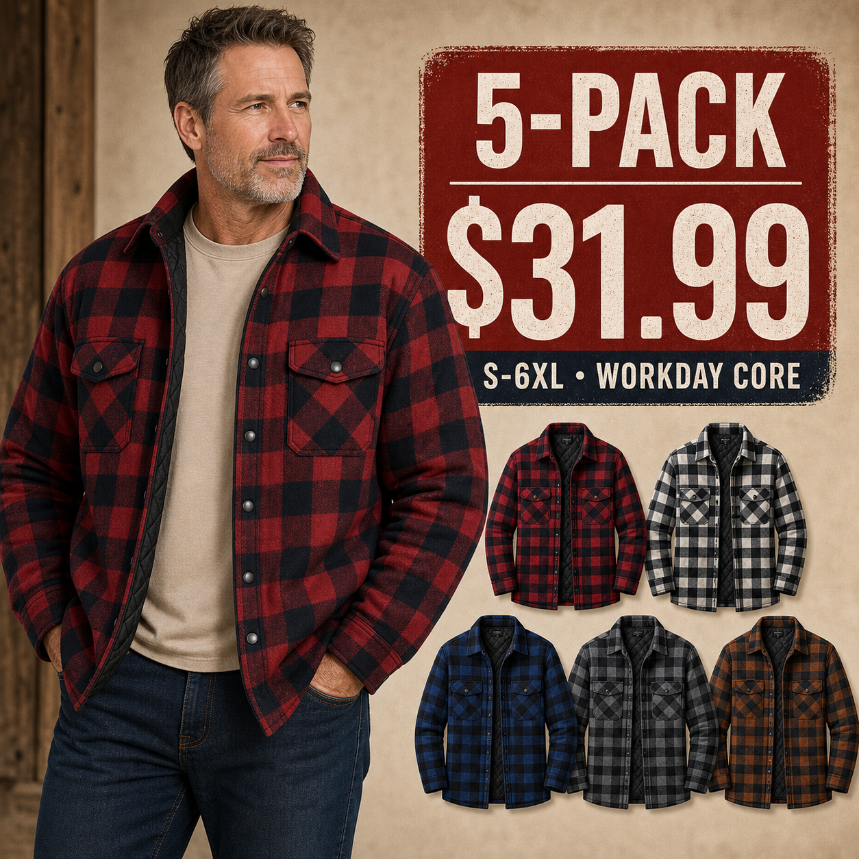 Men's Insulated Plaid Shirt Jackets