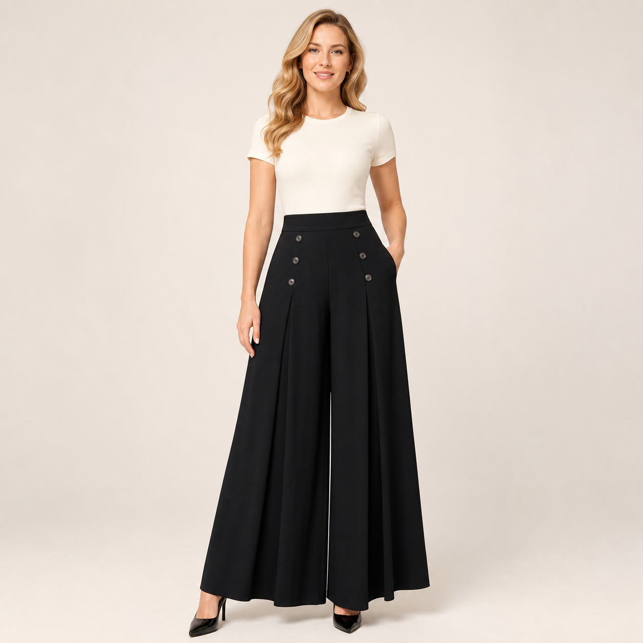 Black women's high waist wide leg palazzo pants