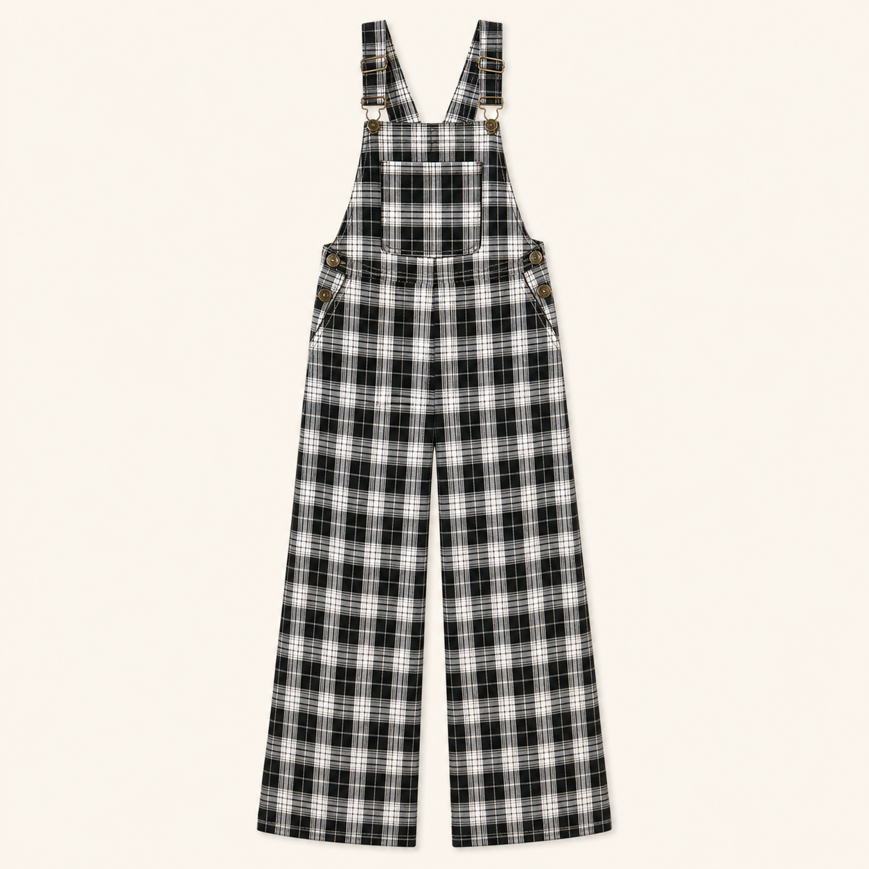Black Plaid women's plaid wide-leg overall jumpsuit clear variant image