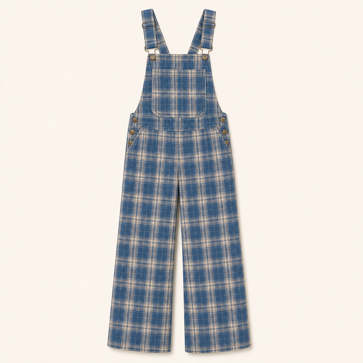 Blue Plaid women's plaid wide-leg overall jumpsuit clear variant image