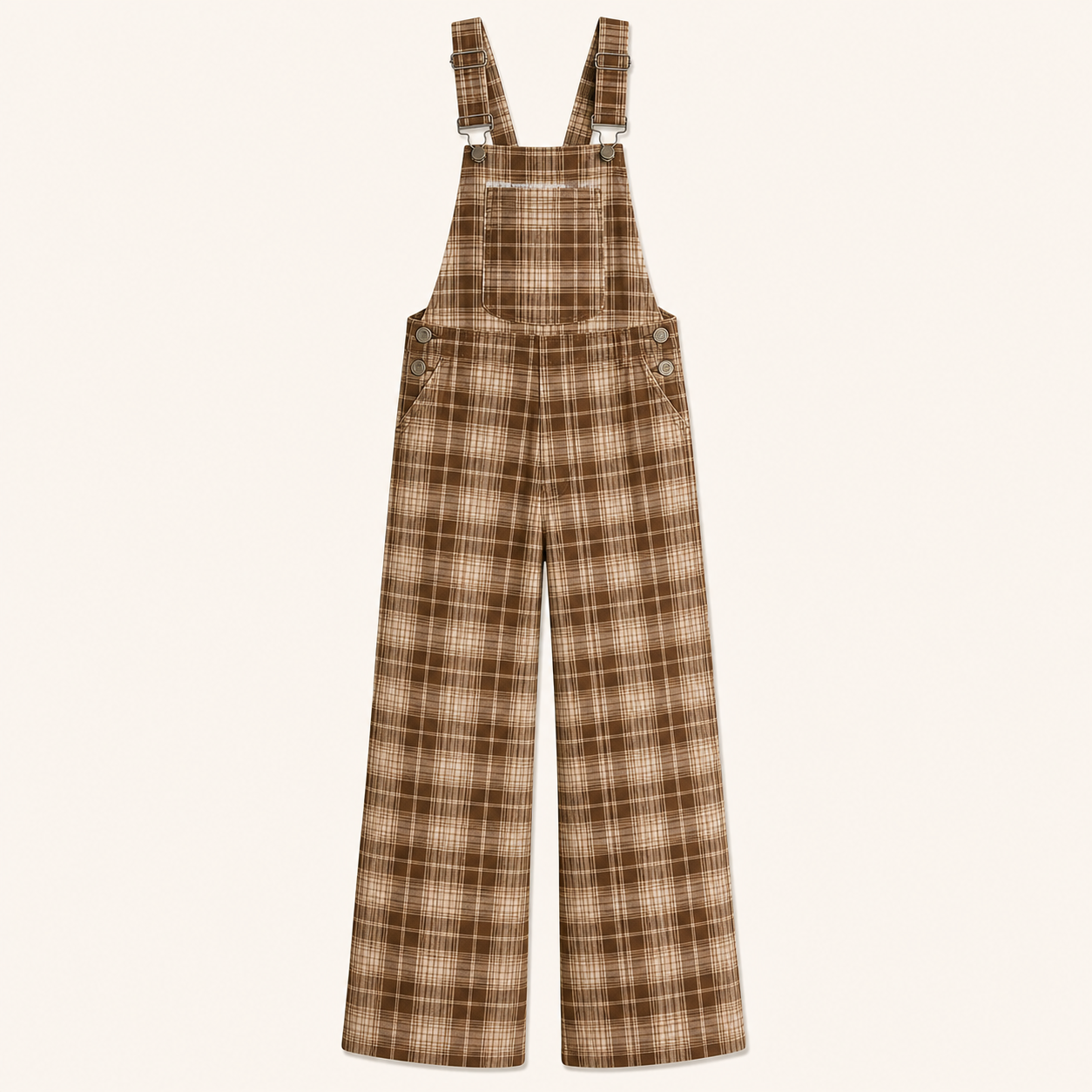 Brown Plaid women's plaid wide-leg overall jumpsuit clear variant image