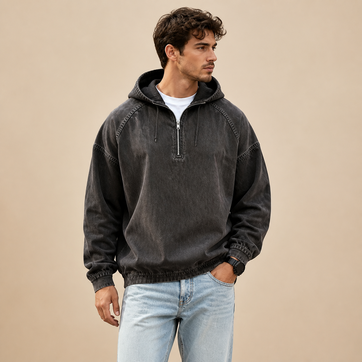 Store Closing Clearance⚡10 Pack for $34.99⚡Men's Washed Hooded Half-Zip Pullover