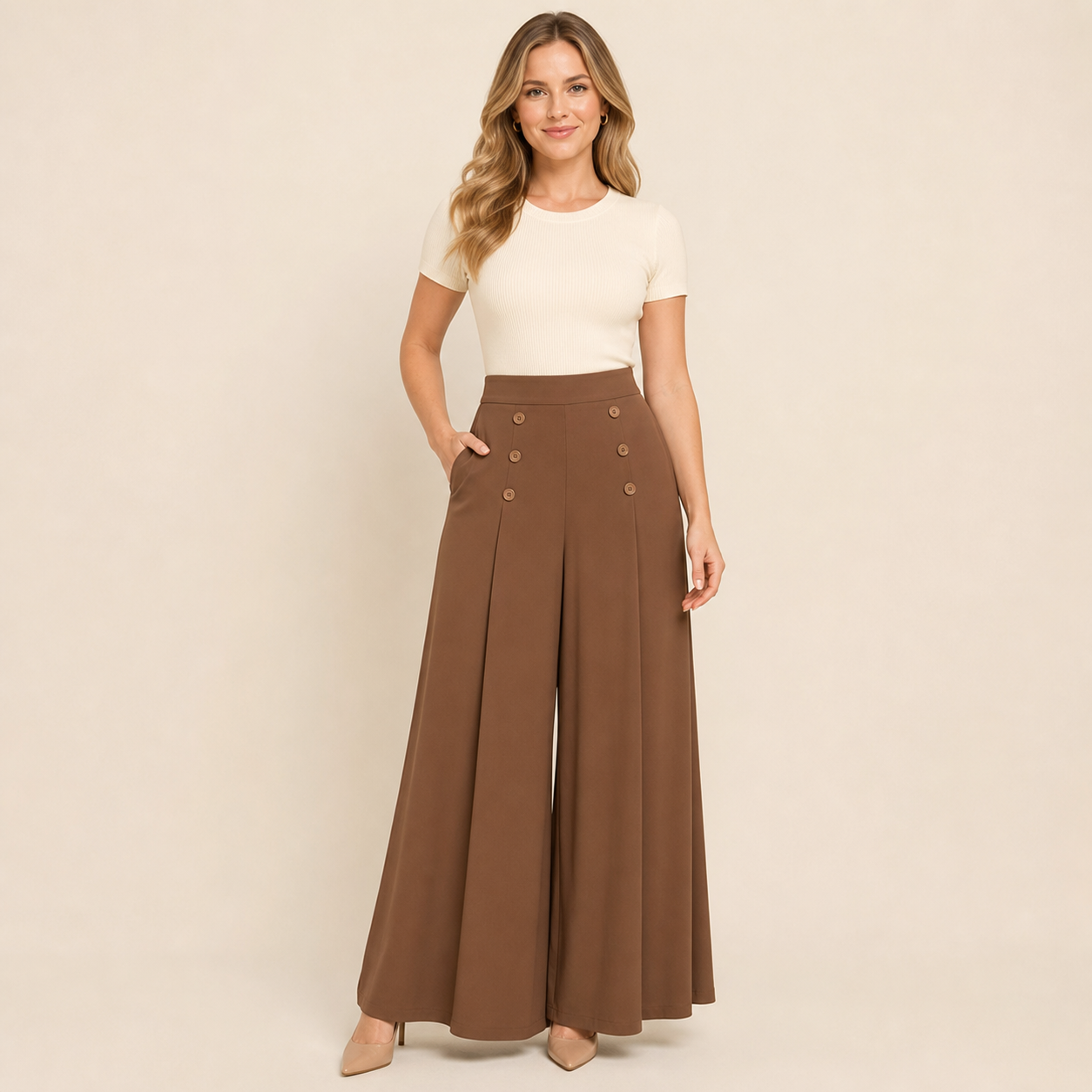 Chocolate women's high waist wide leg palazzo pants