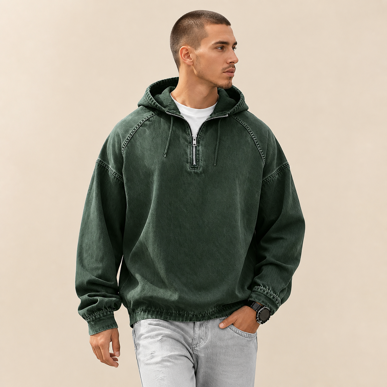 Store Closing Clearance⚡10 Pack for $34.99⚡Men's Washed Hooded Half-Zip Pullover