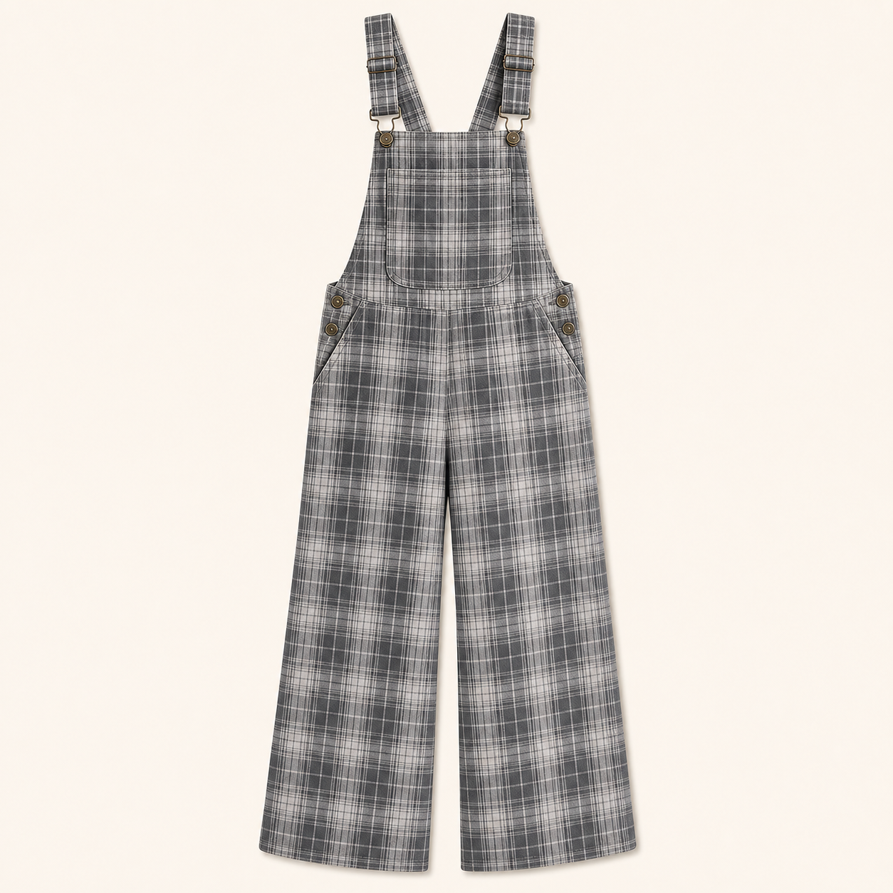 Gray Plaid women's plaid wide-leg overall jumpsuit clear variant image