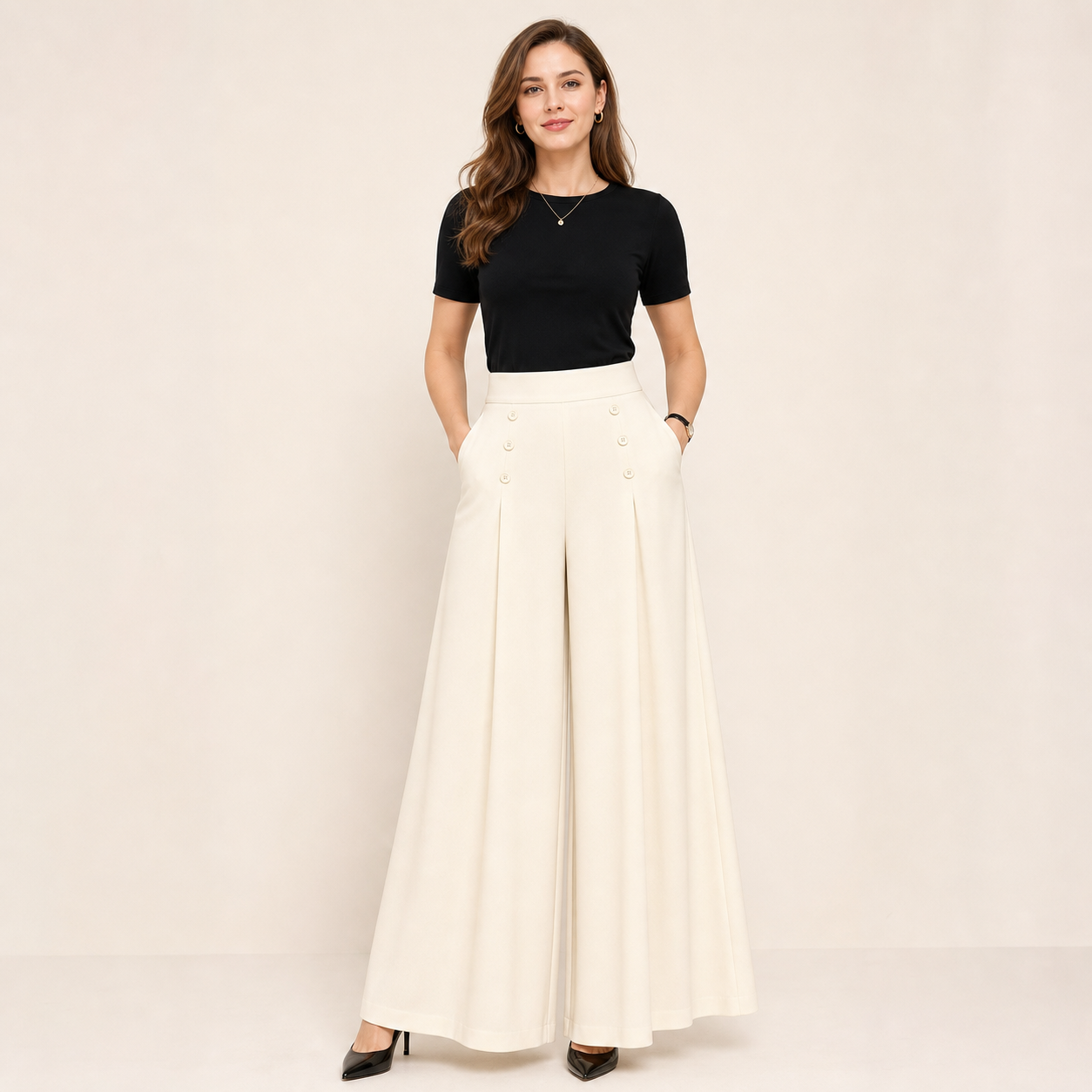Ivory women's high waist wide leg palazzo pants