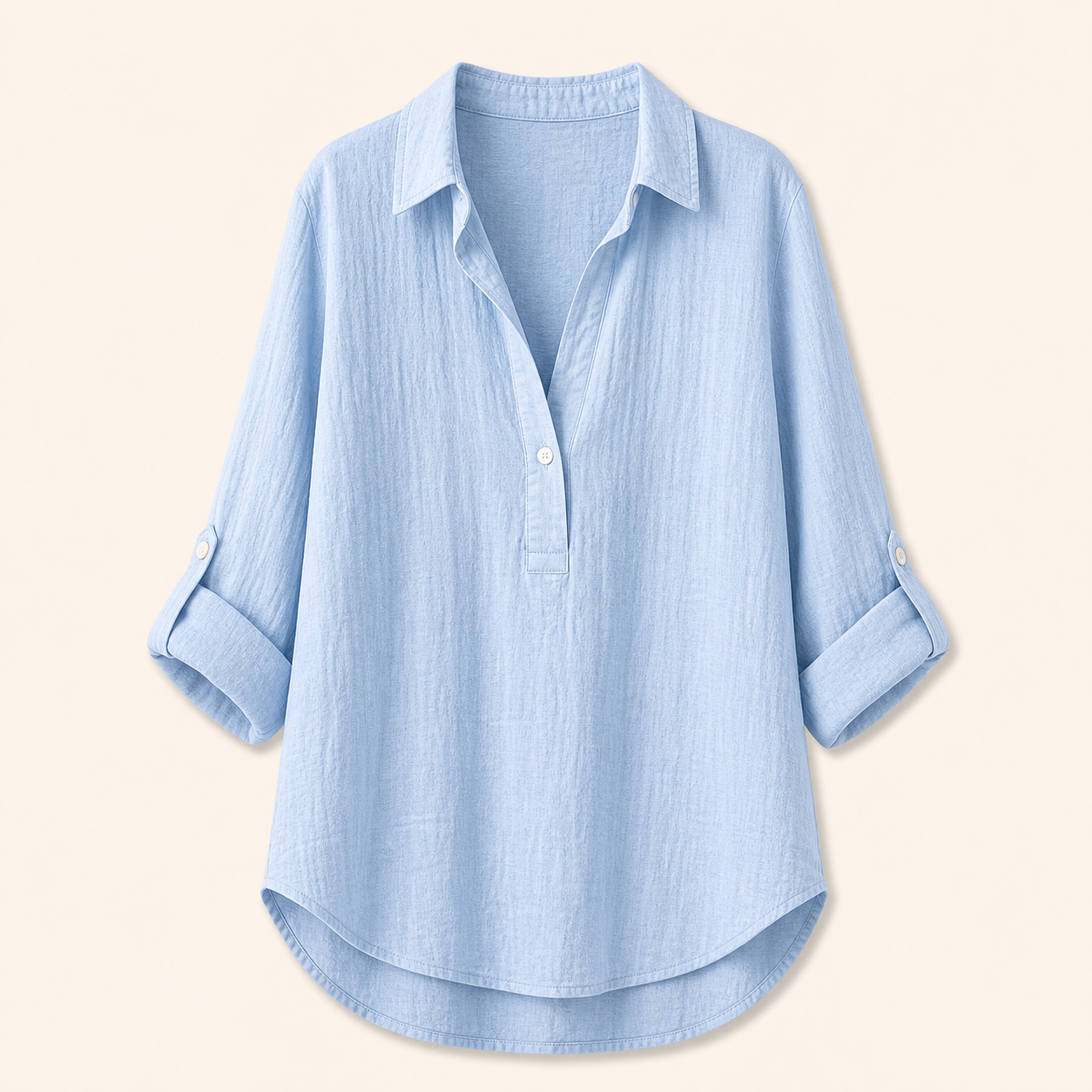 Light Blue women's linen roll-sleeve tunic shirt