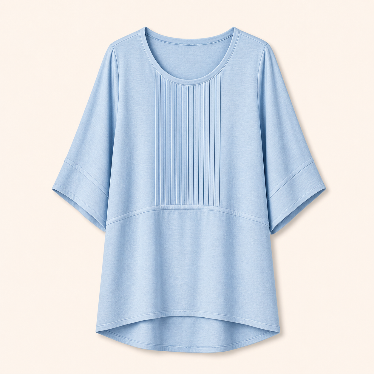 Light Blue women's pleated bell sleeve beach top
