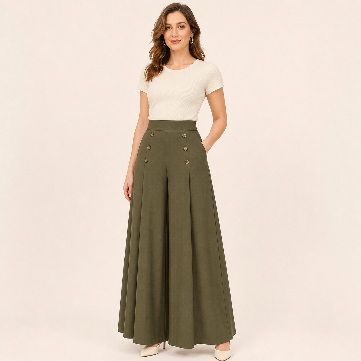 Olive women's high waist wide leg palazzo pants