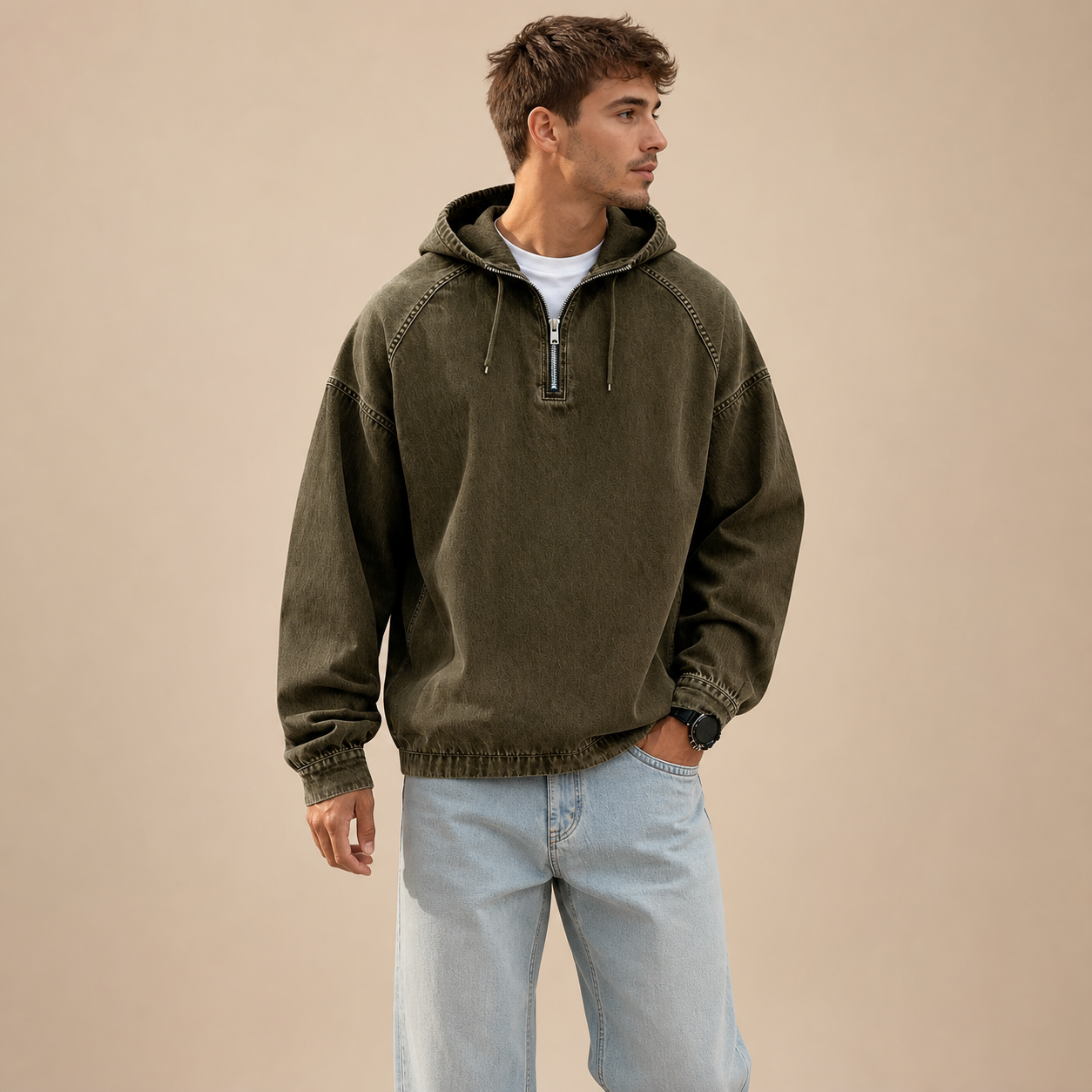 Store Closing Clearance⚡10 Pack for $34.99⚡Men's Washed Hooded Half-Zip Pullover