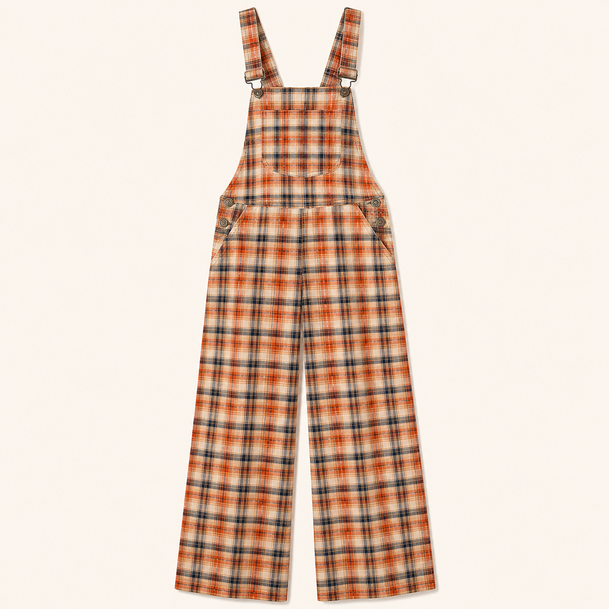 Orange Plaid women's plaid wide-leg overall jumpsuit clear variant image