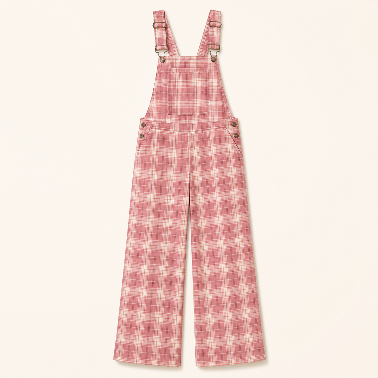 Pink Plaid women's plaid wide-leg overall jumpsuit clear variant image