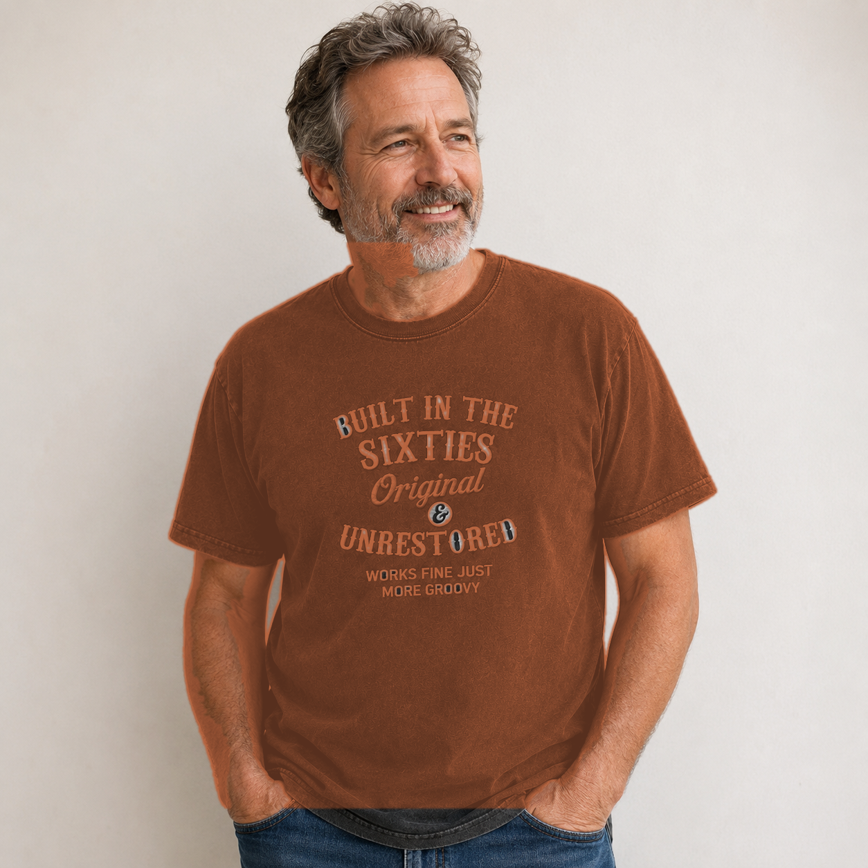 Rust men's vintage washed graphic tee model