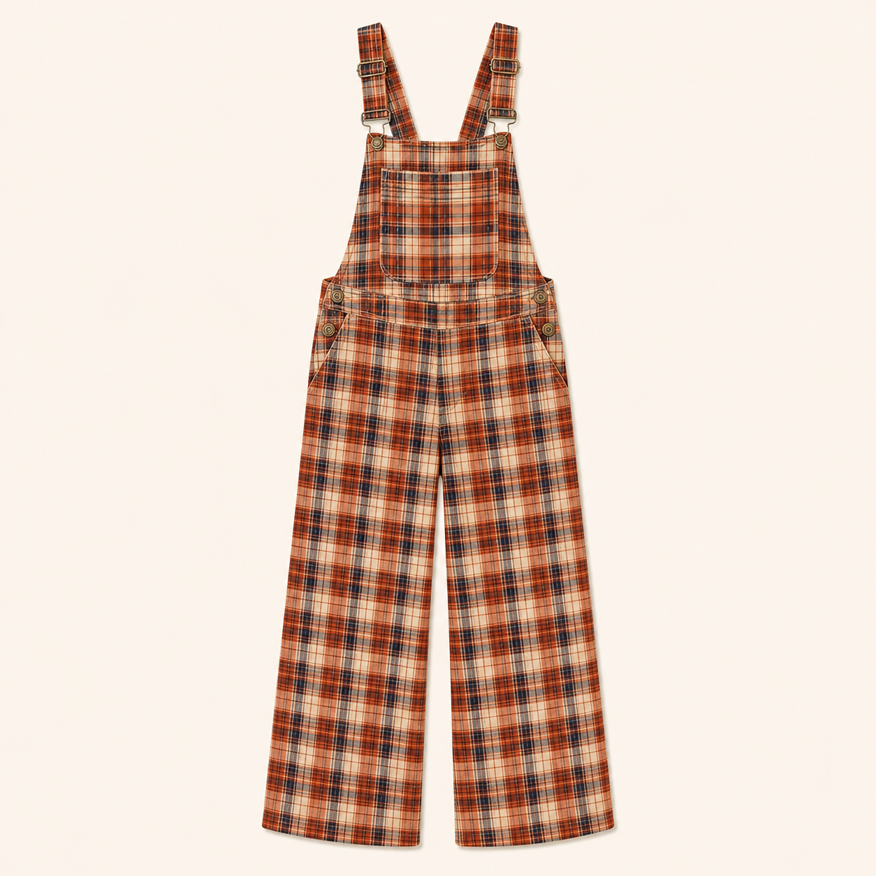 Rust Plaid women's plaid wide-leg overall jumpsuit clear variant image