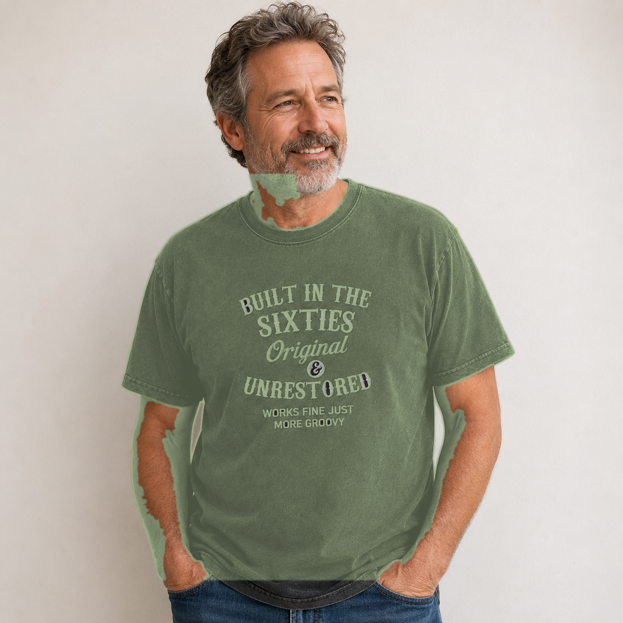 Sage men's vintage washed graphic tee model