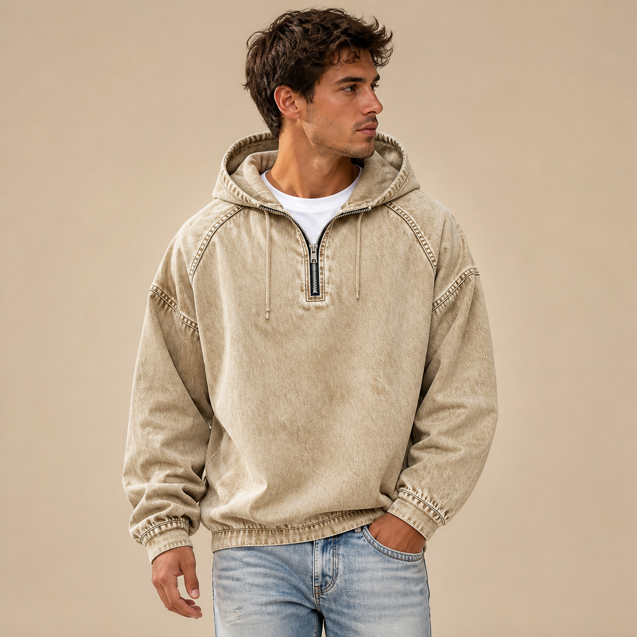 Store Closing Clearance⚡10 Pack for $34.99⚡Men's Washed Hooded Half-Zip Pullover