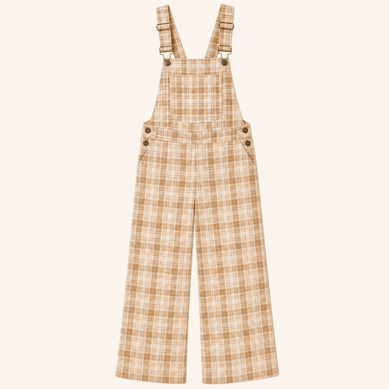Tan Plaid women's plaid wide-leg overall jumpsuit clear variant image