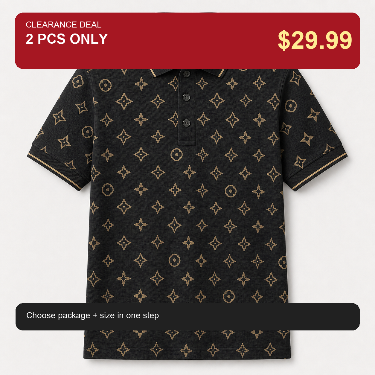 🔥CLEARANCE SALE🔥 Geometric Monogram Print Polo Shirt - Black Gold / 2 PCS ONLY $29.99