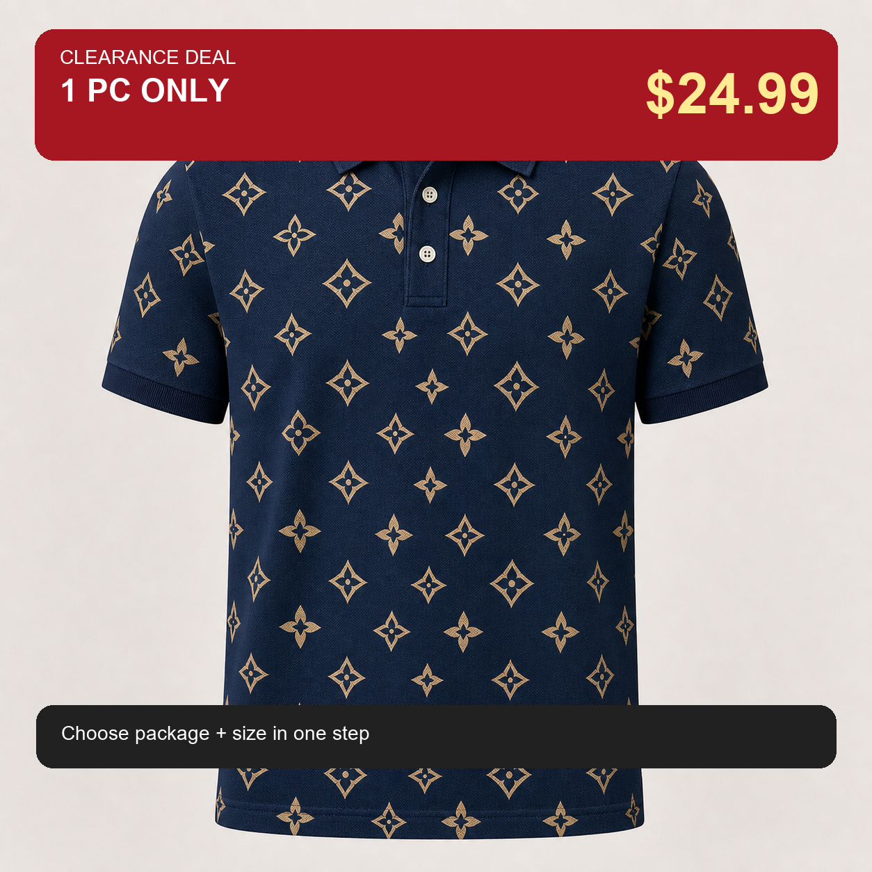 🔥CLEARANCE SALE🔥 Geometric Monogram Print Polo Shirt - Navy Blue / 1 PC ONLY $24.99