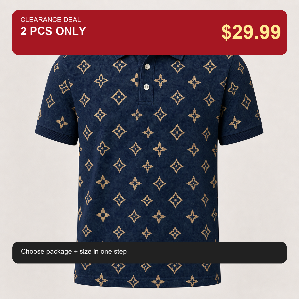 🔥CLEARANCE SALE🔥 Geometric Monogram Print Polo Shirt - Navy Blue / 2 PCS ONLY $29.99