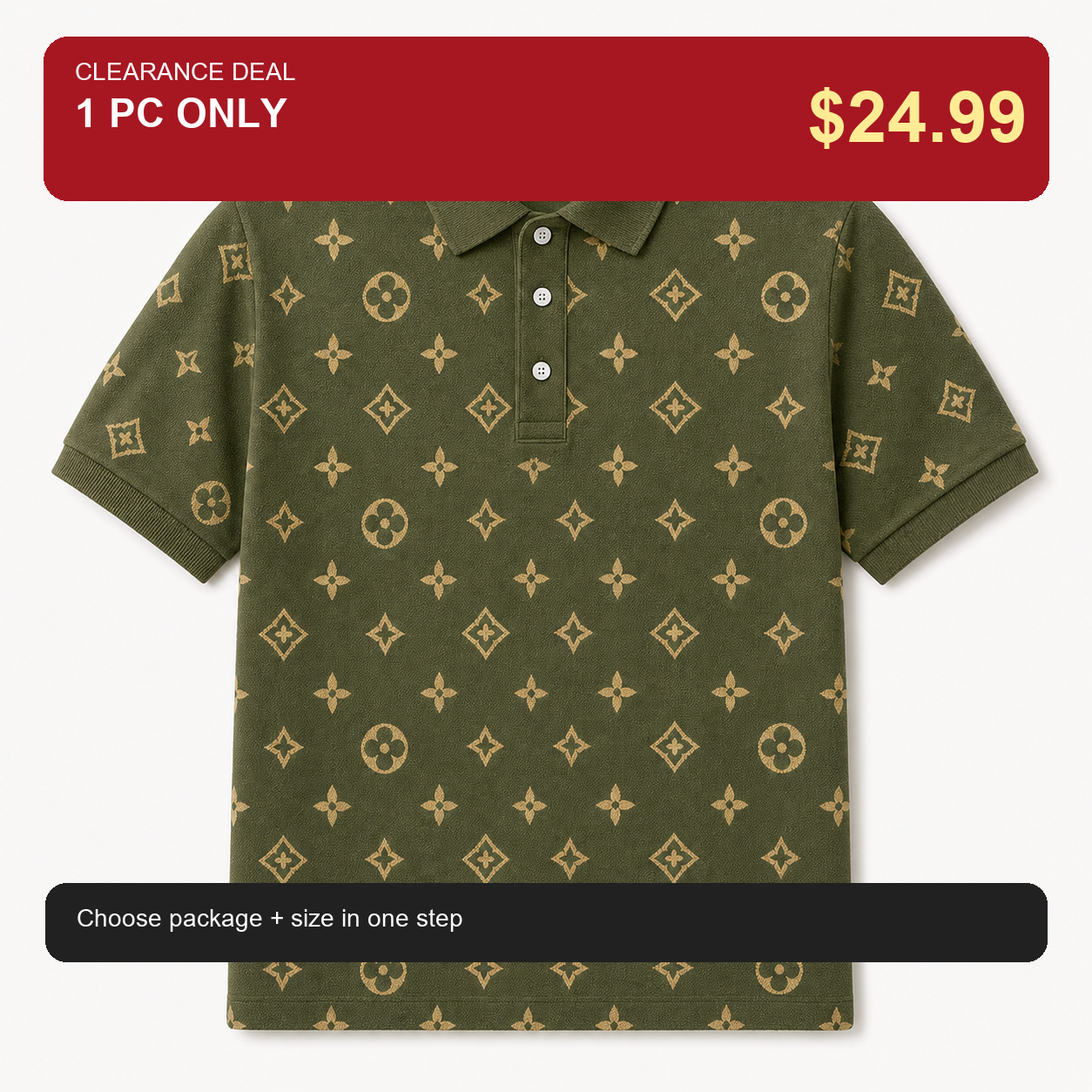 🔥CLEARANCE SALE🔥 Geometric Monogram Print Polo Shirt - Olive Green / 1 PC ONLY $24.99