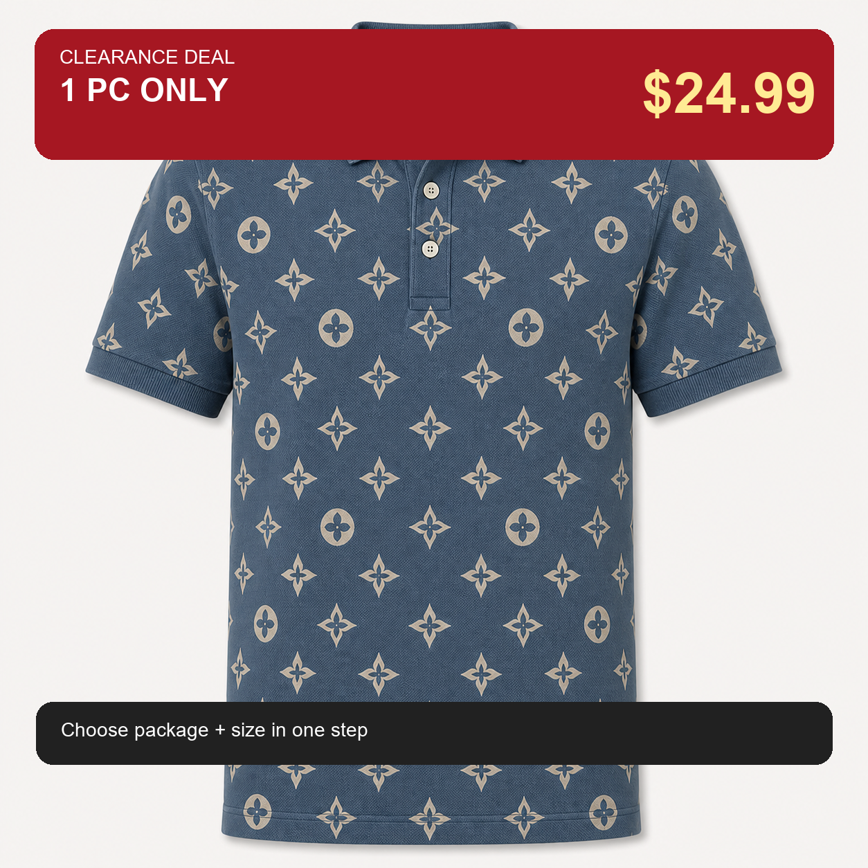 🔥CLEARANCE SALE🔥 Geometric Monogram Print Polo Shirt - Slate Blue / 1 PC ONLY $24.99