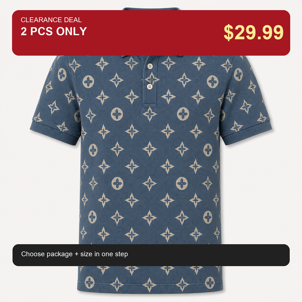 🔥CLEARANCE SALE🔥 Geometric Monogram Print Polo Shirt - Slate Blue / 2 PCS ONLY $29.99