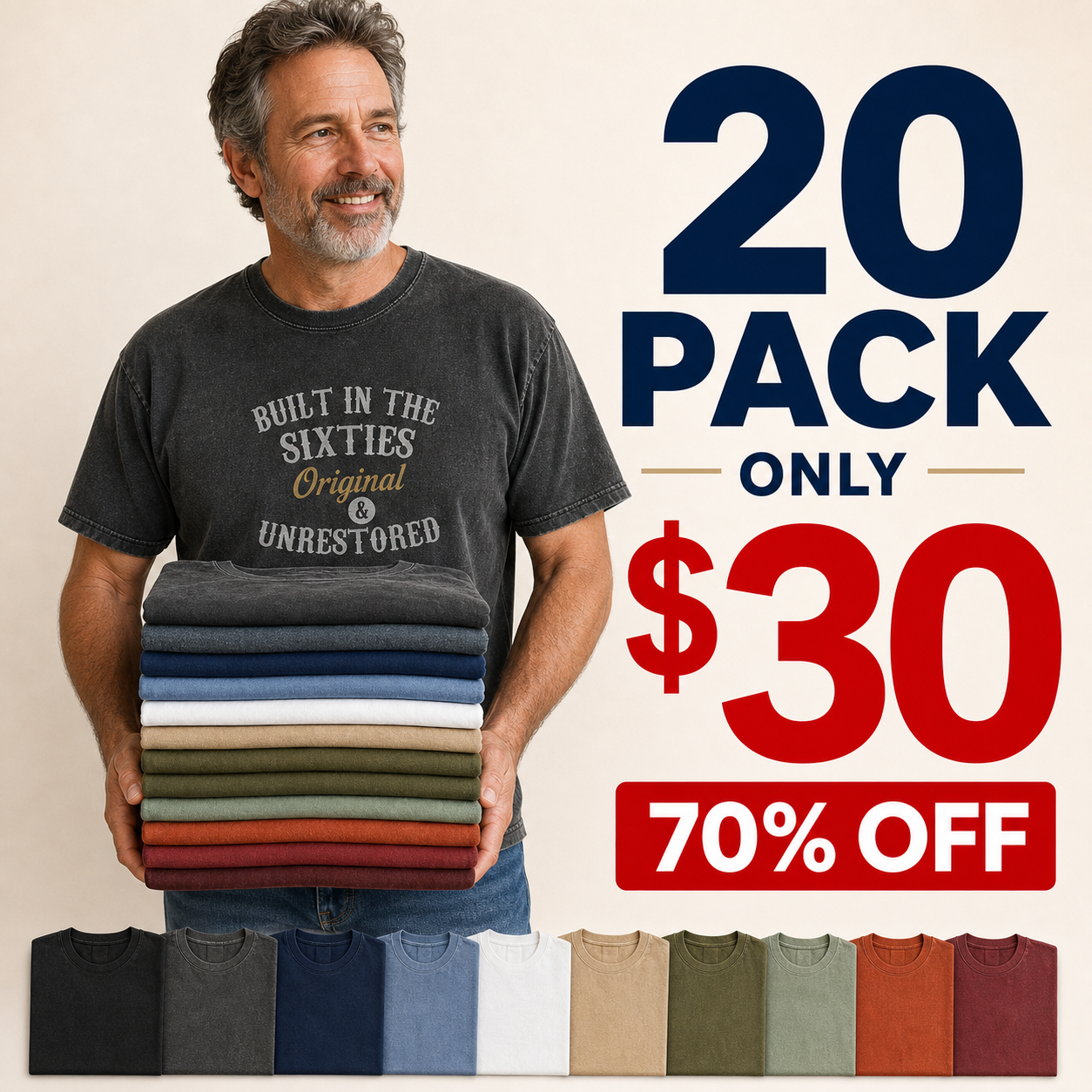 20 pack only 30 dollars men's vintage washed graphic tee