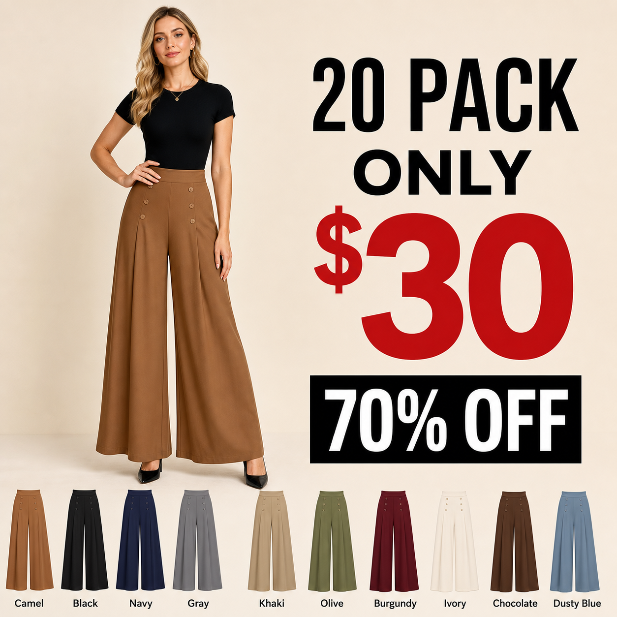 20 pack only 30 dollars women's high waist wide leg palazzo pants