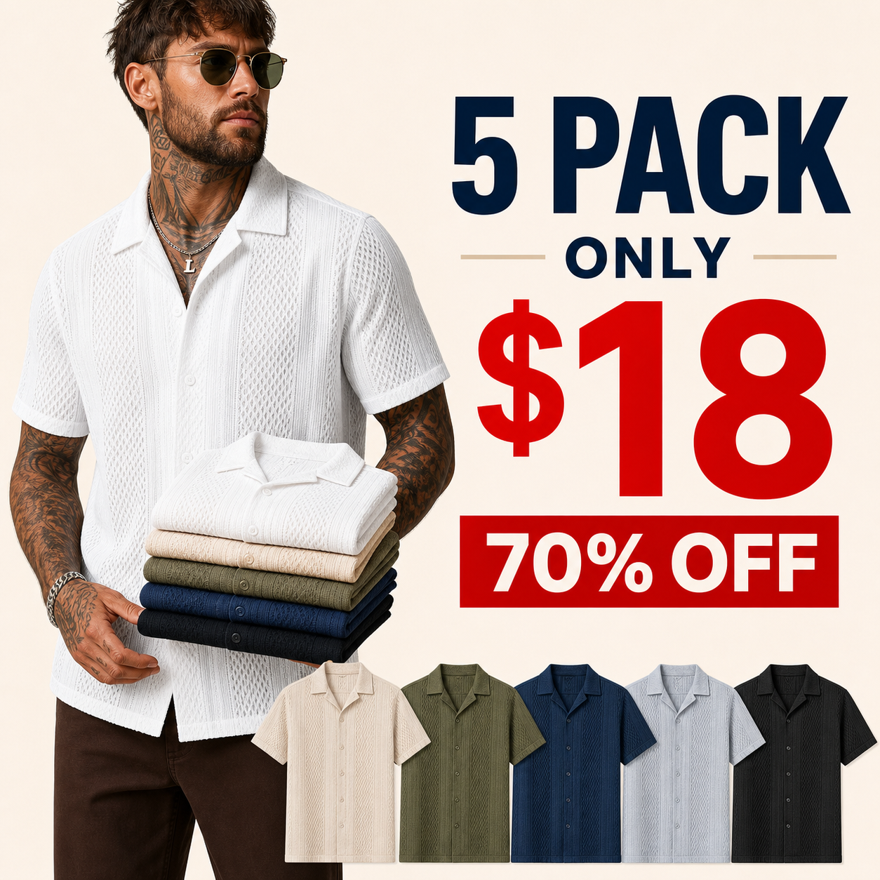 5 pack only 18 dollars men's textured knit short sleeve shirt