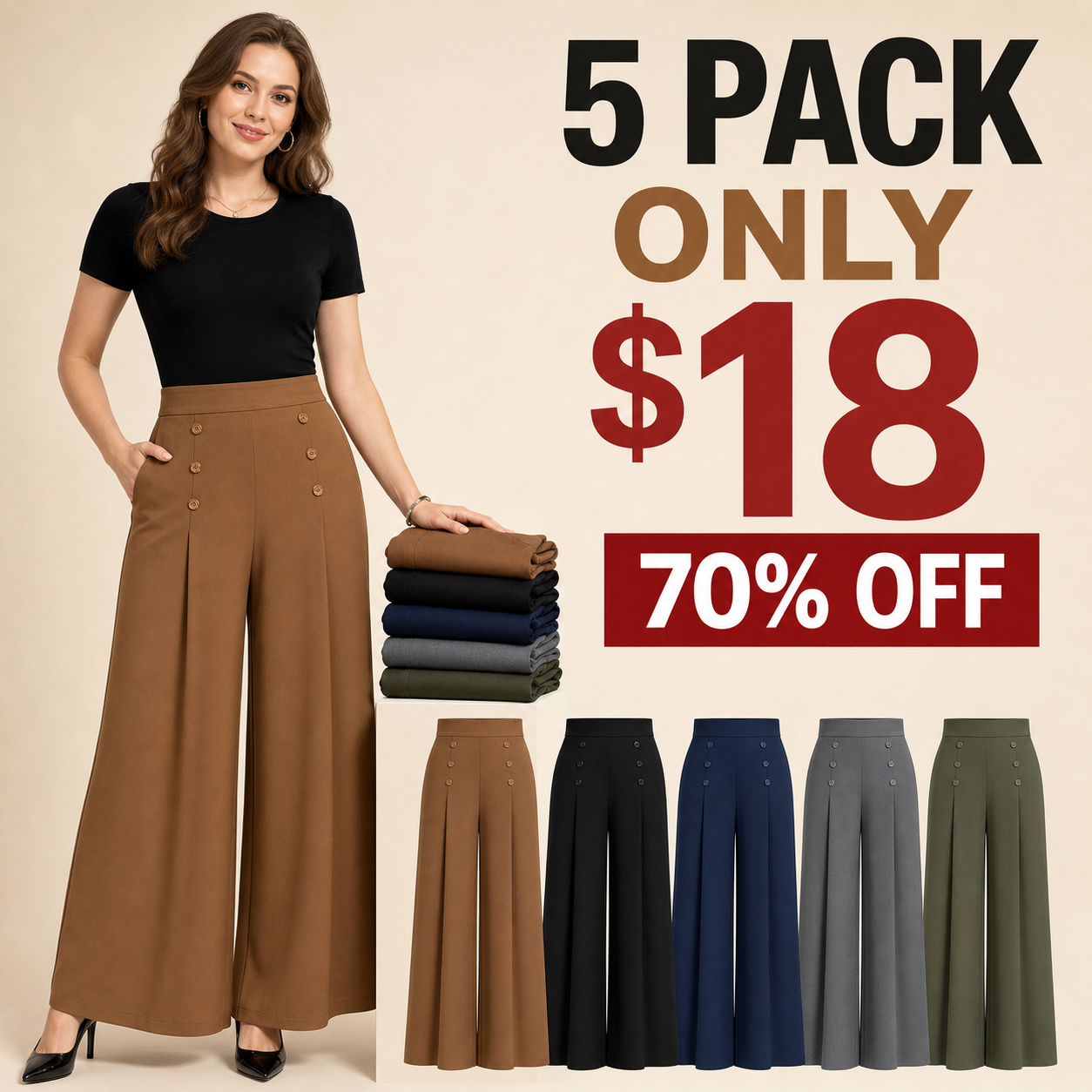 5 pack only 18 dollars women's high waist wide leg palazzo pants
