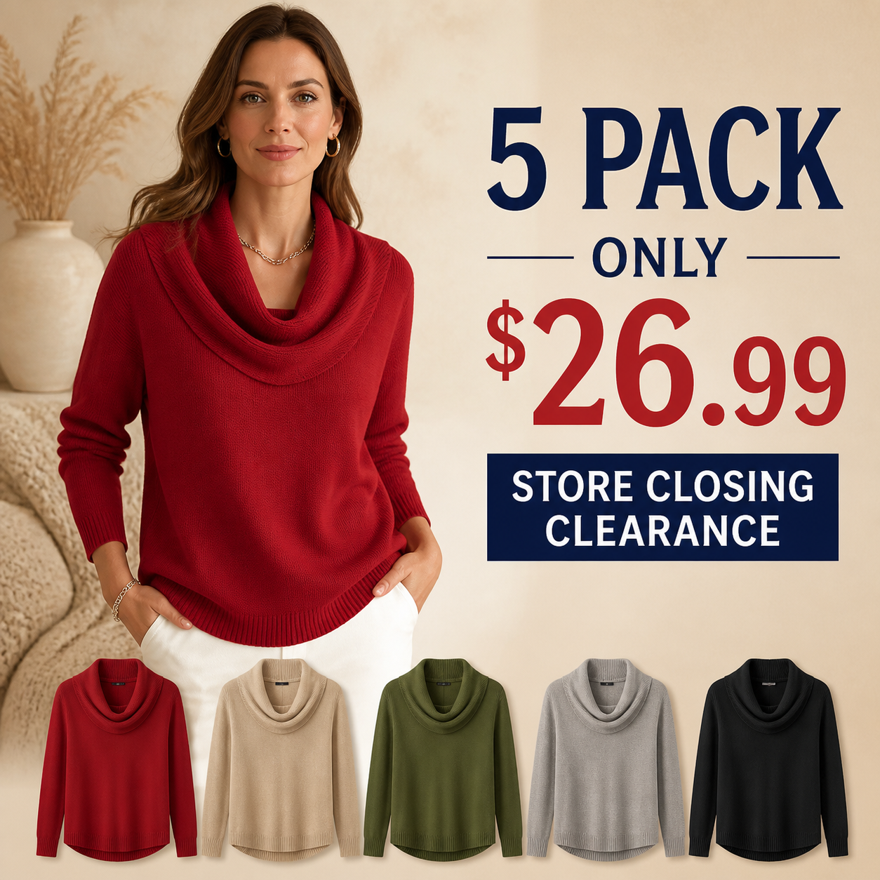 Store Closing Clearance⚡10 Pack for $34.99⚡Women's Cowl Neck Knit Sweater