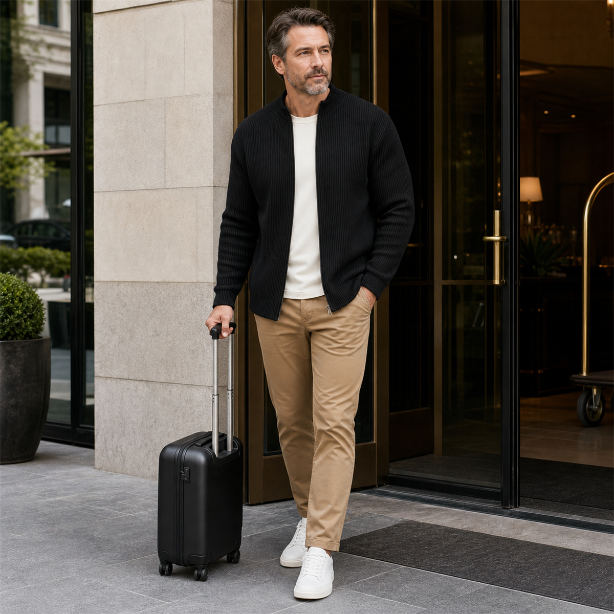 Men's Ribbed Full-Zip Stand-Collar Cardigan