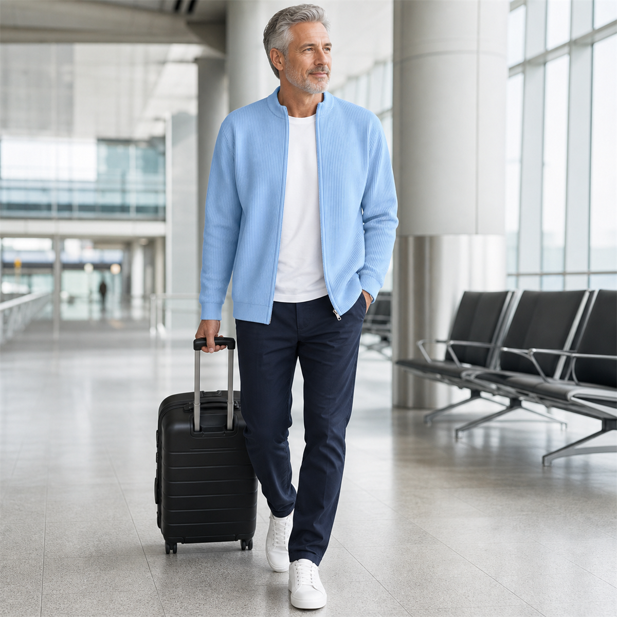 Men's Ribbed Full-Zip Stand-Collar Cardigan