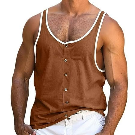 Men's sleeveless button tank top reference view
