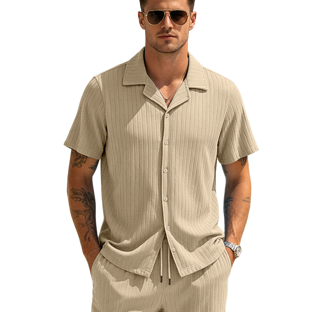 Men's ribbed shirt and shorts set reference view