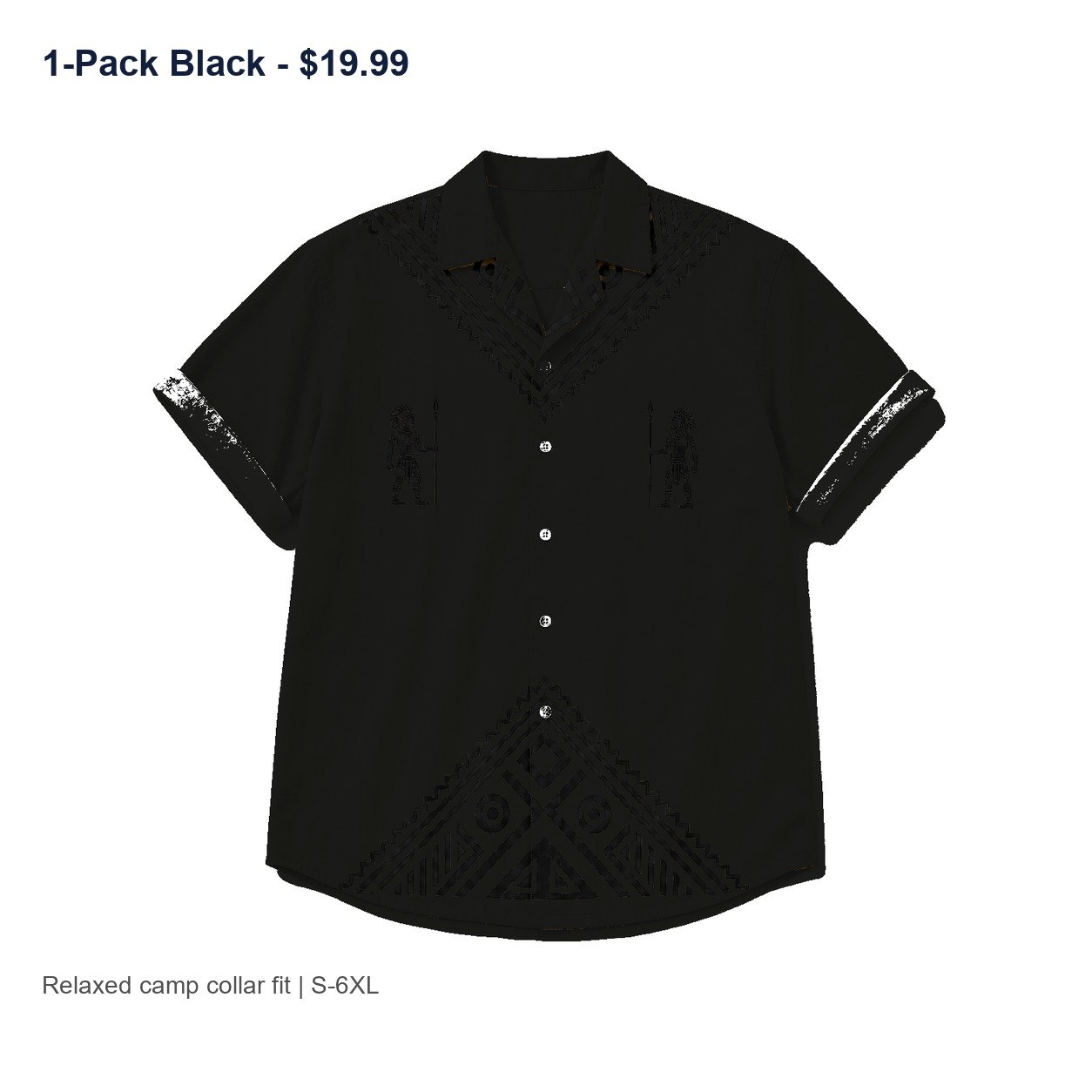 Men's tribal camp collar shirt - variant black