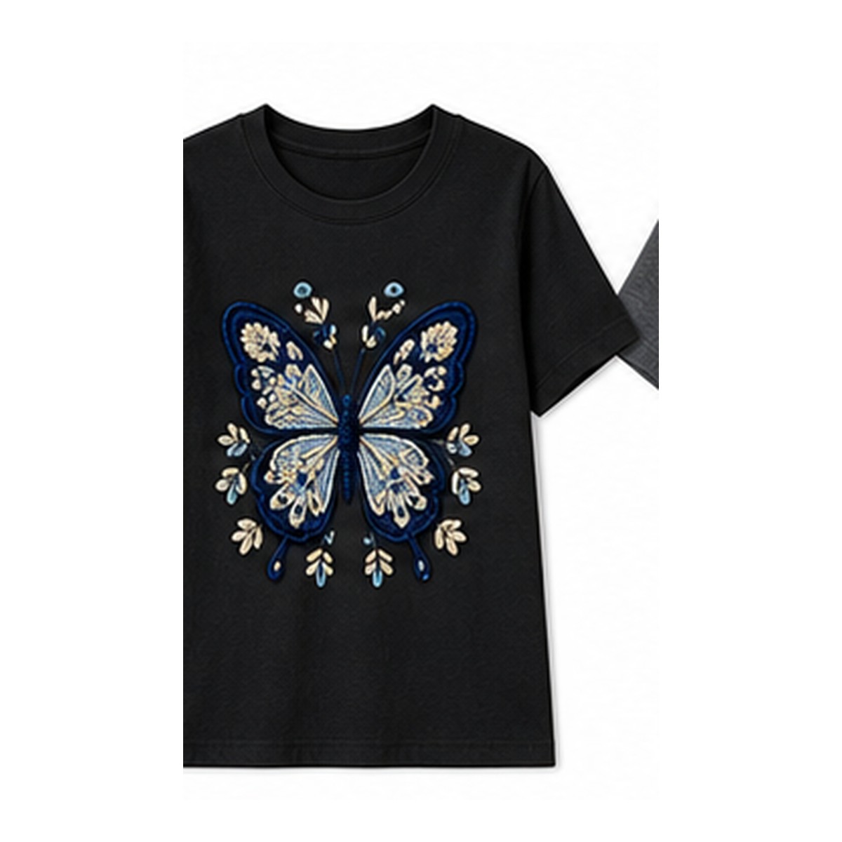 Women's crochet butterfly graphic tee - variant black