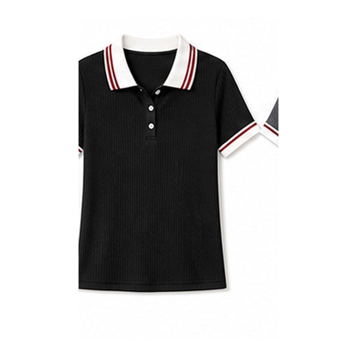 Women's ribbed contrast collar polo tee - variant black