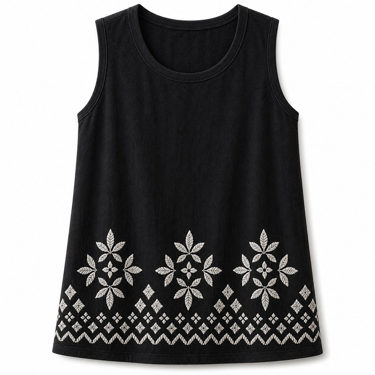 Women's embroidered border sleeveless tank top - variant black