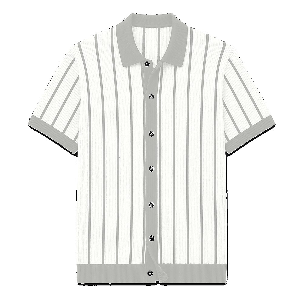 Men's striped knit polo cardigan - variant black white