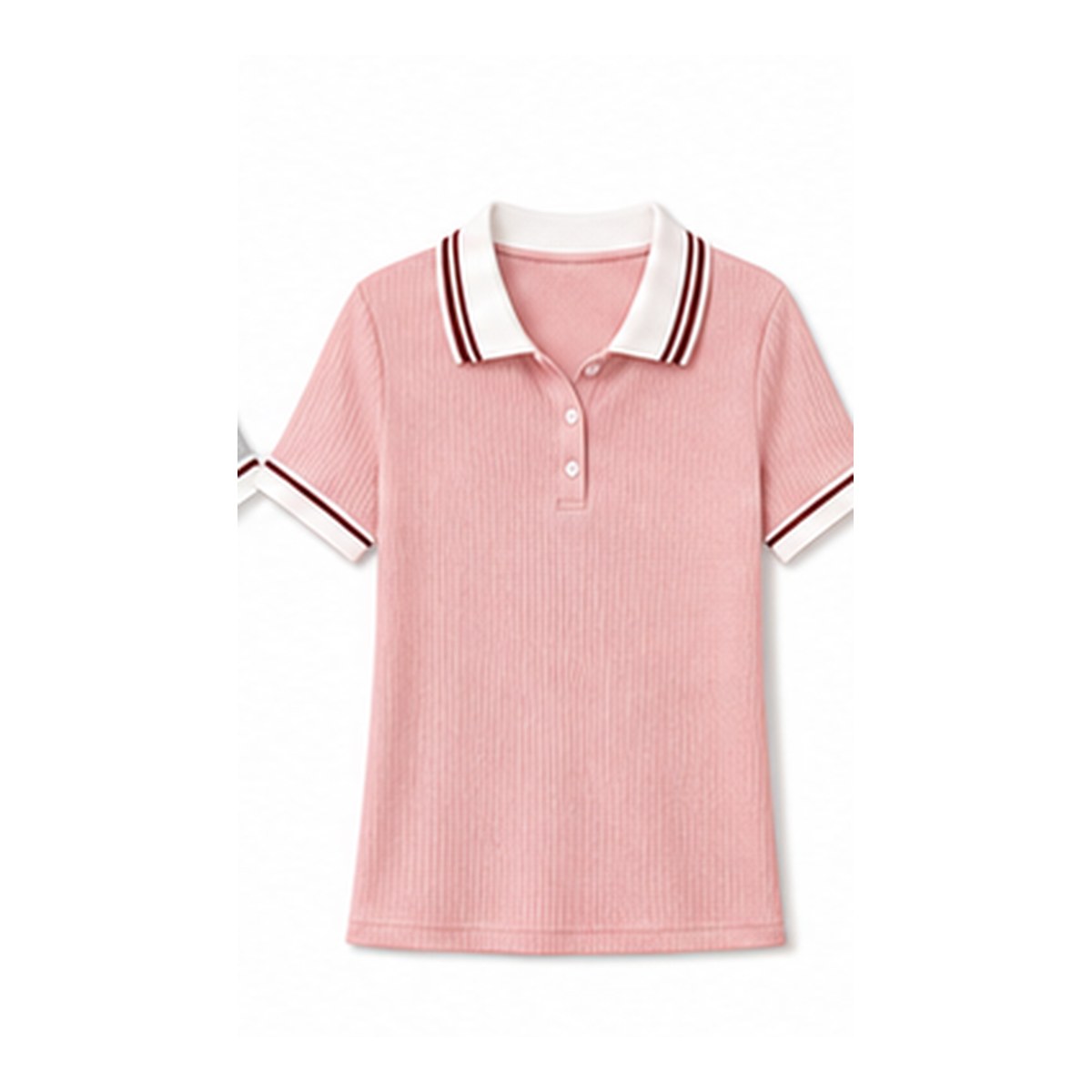Women's ribbed contrast collar polo tee - variant blush pink