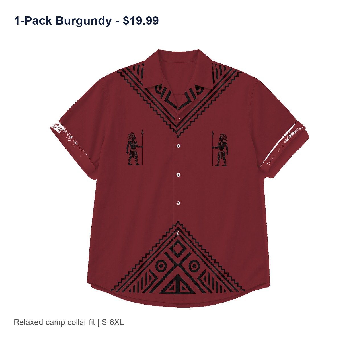 Men's tribal camp collar shirt - variant burgundy