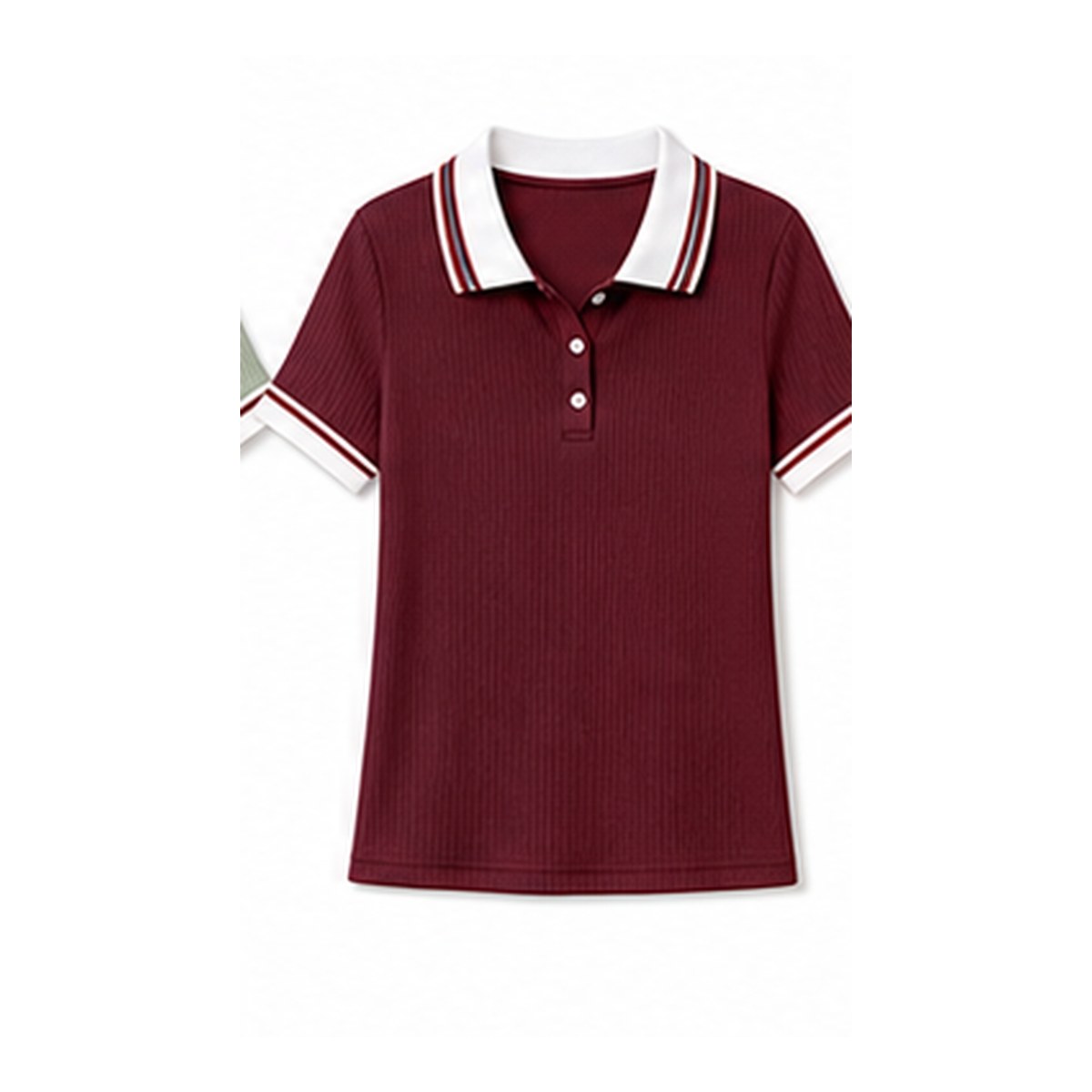 Women's ribbed contrast collar polo tee - variant burgundy