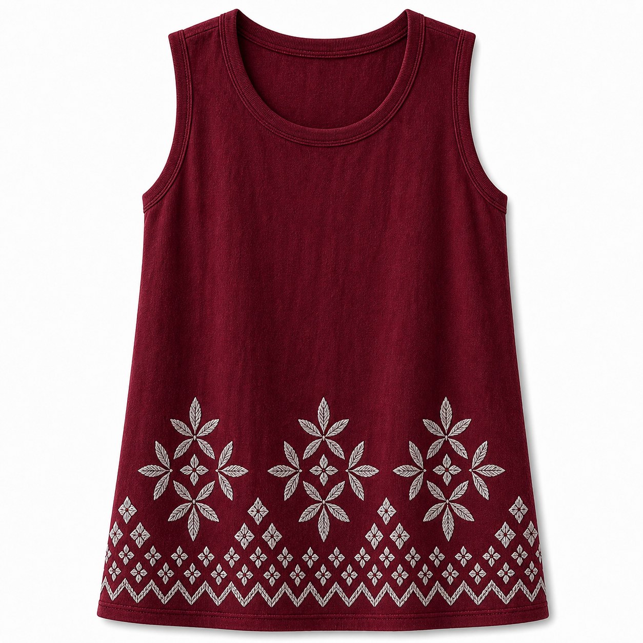 Women's embroidered border sleeveless tank top - variant burgundy