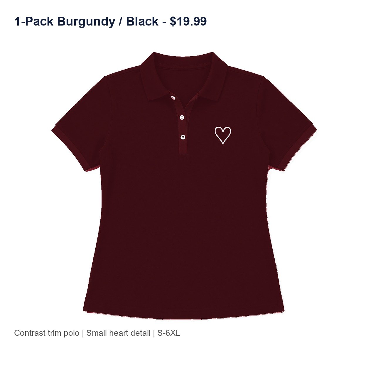 Women's contrast trim heart polo - variant burgundy black
