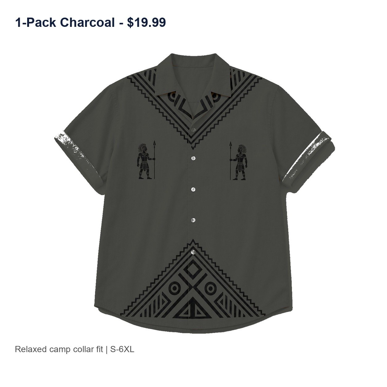 Men's tribal camp collar shirt - variant charcoal