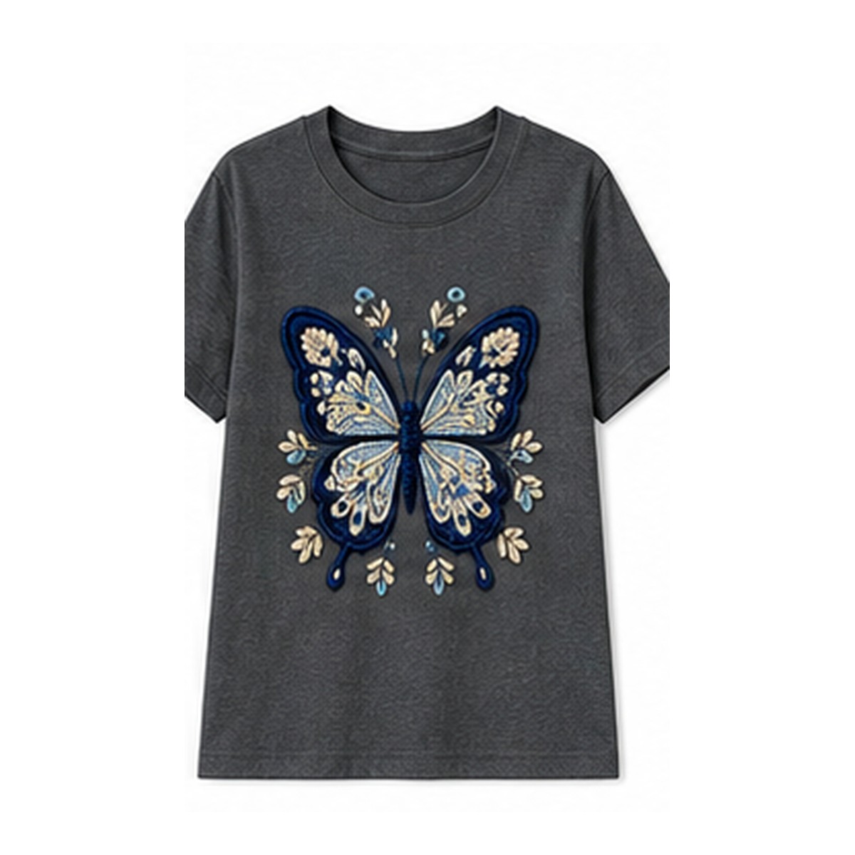 Women's crochet butterfly graphic tee - variant charcoal