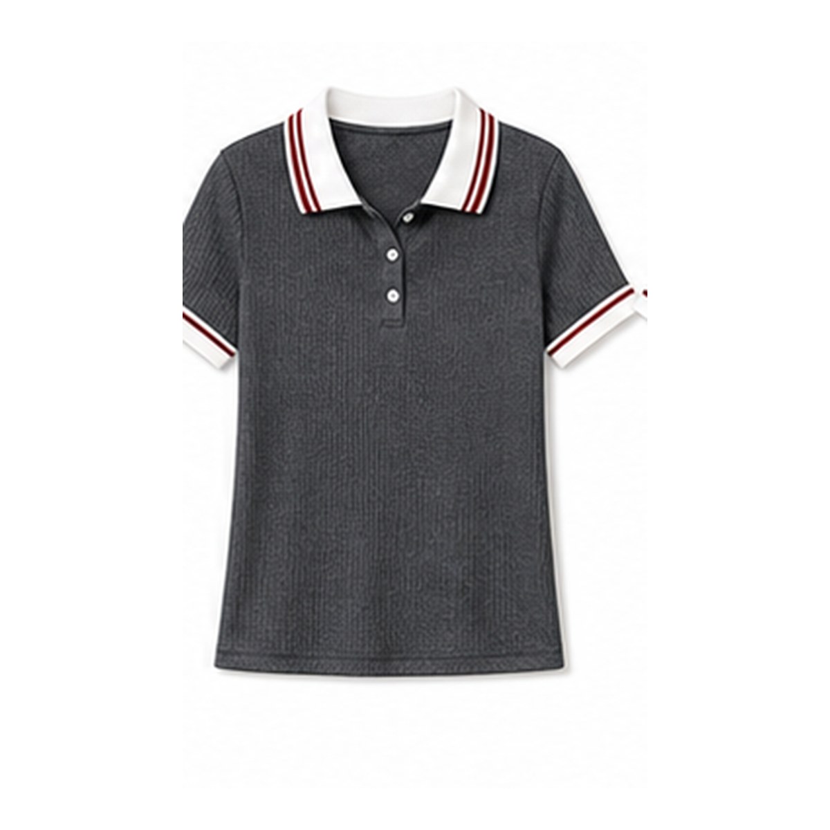 Women's ribbed contrast collar polo tee - variant charcoal