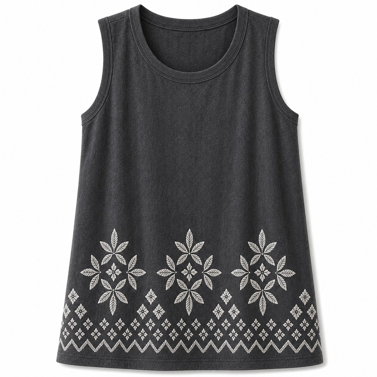 Women's embroidered border sleeveless tank top - variant charcoal